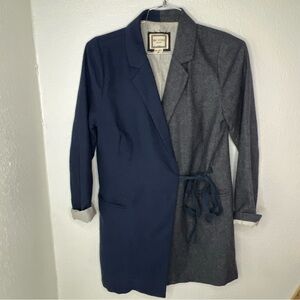Mo:vint Front Tie Collar Wool  Long Sleeve Blazer Dress Blue Woman’s Size Medium